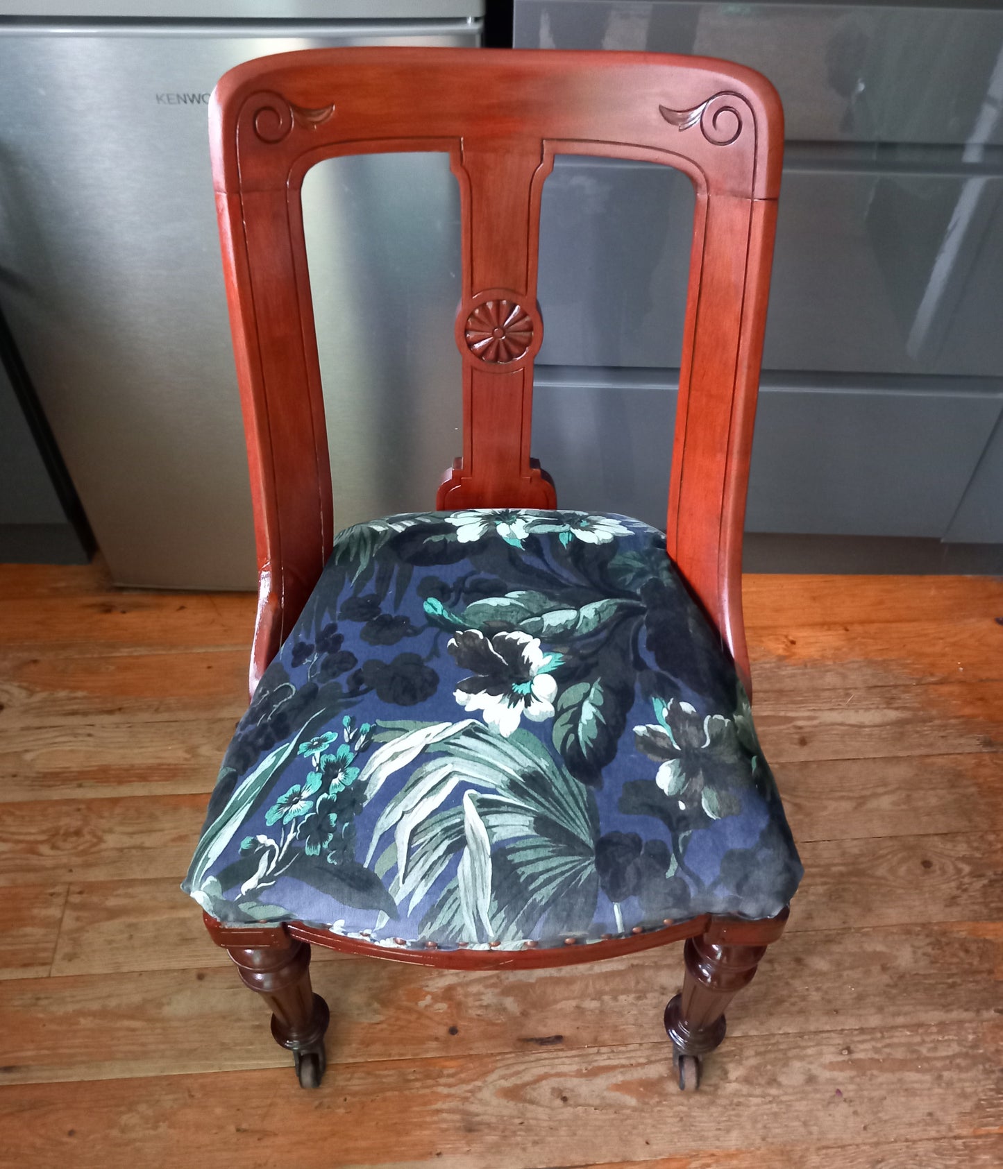Victorian Mahoganay real wood chair reupholstered with blue House of Hackney velvet Limerence fabric
