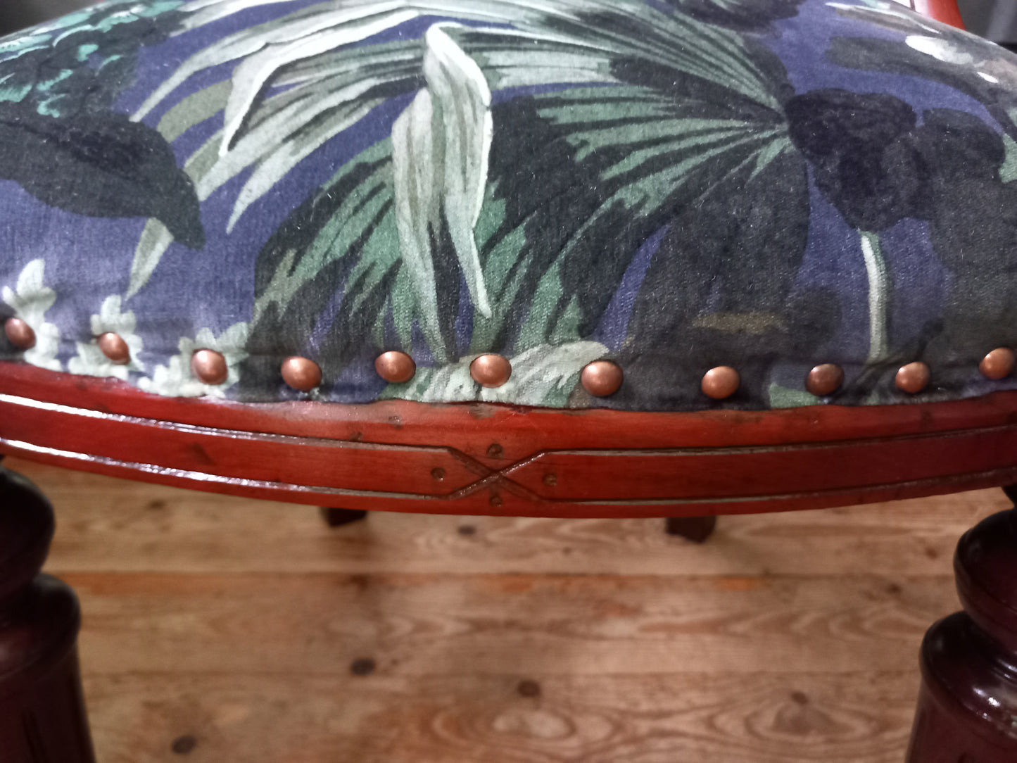 Victorian Mahoganay real wood chair reupholstered with blue House of Hackney velvet Limerence fabric