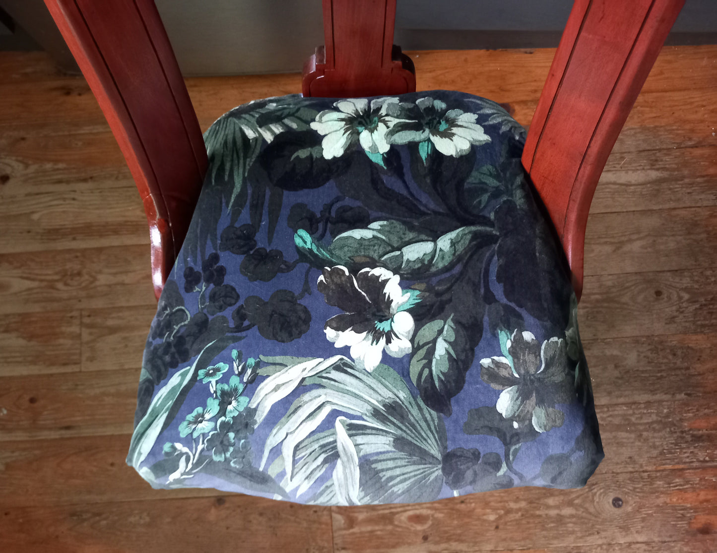 Victorian Mahoganay real wood chair reupholstered with blue House of Hackney velvet Limerence fabric