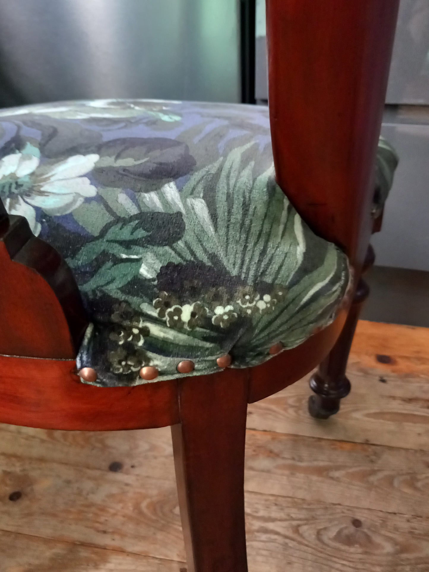 Victorian Mahoganay real wood chair reupholstered with blue House of Hackney velvet Limerence fabric