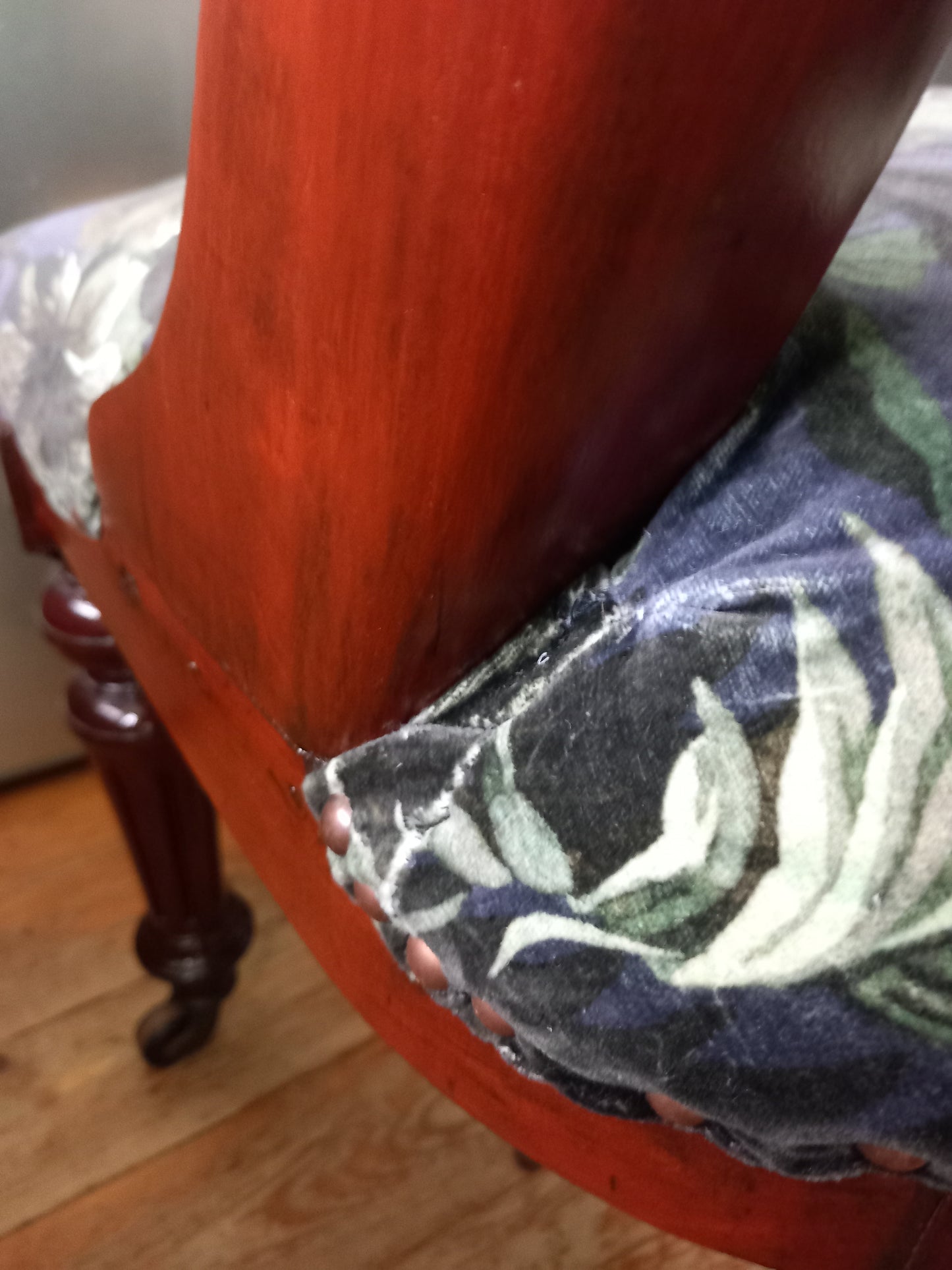 Victorian Mahoganay real wood chair reupholstered with blue House of Hackney velvet Limerence fabric