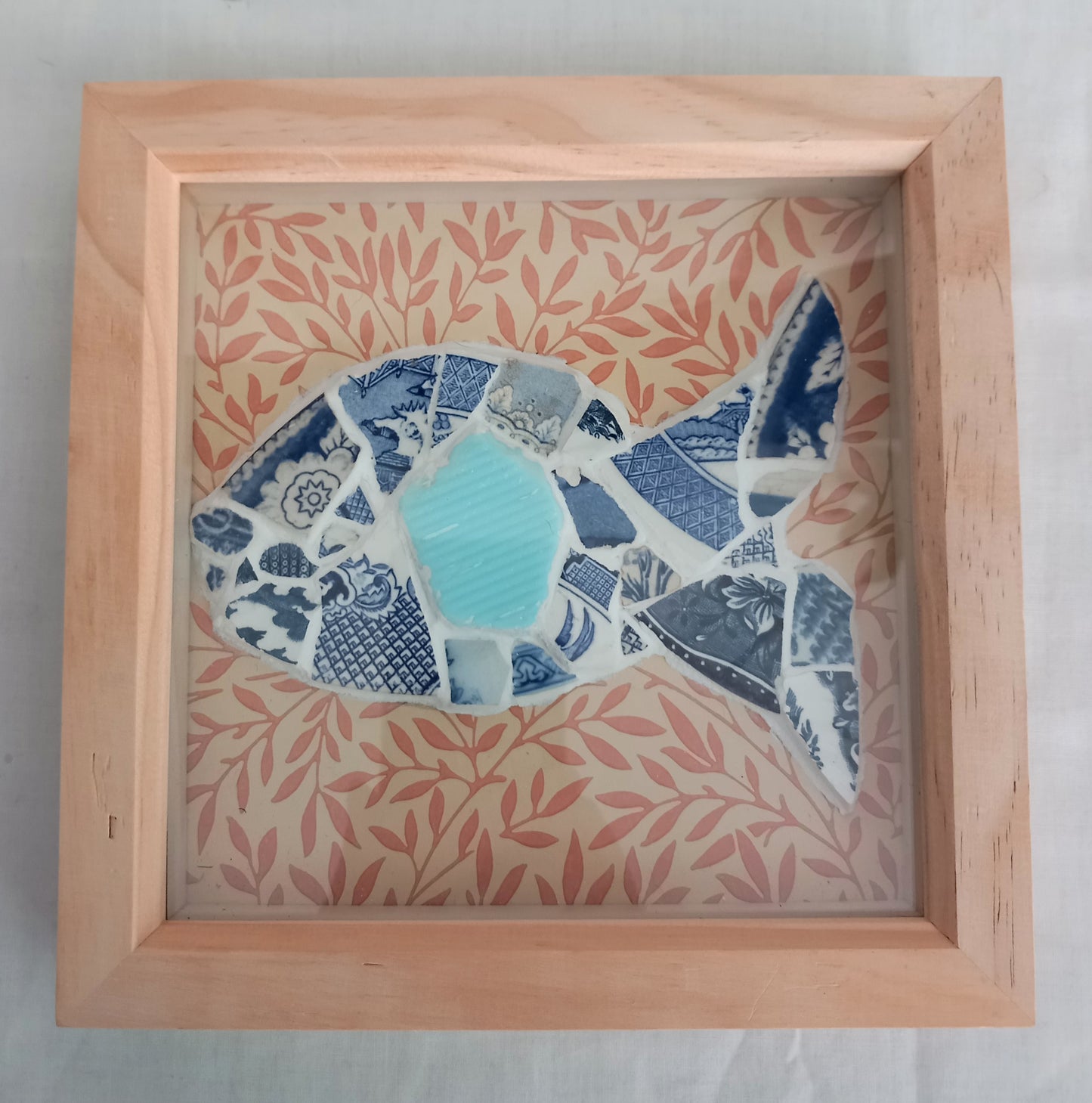 Hand made Blue & White Pottery Sherd Mosaic Sealife Wall Art Set Of 3