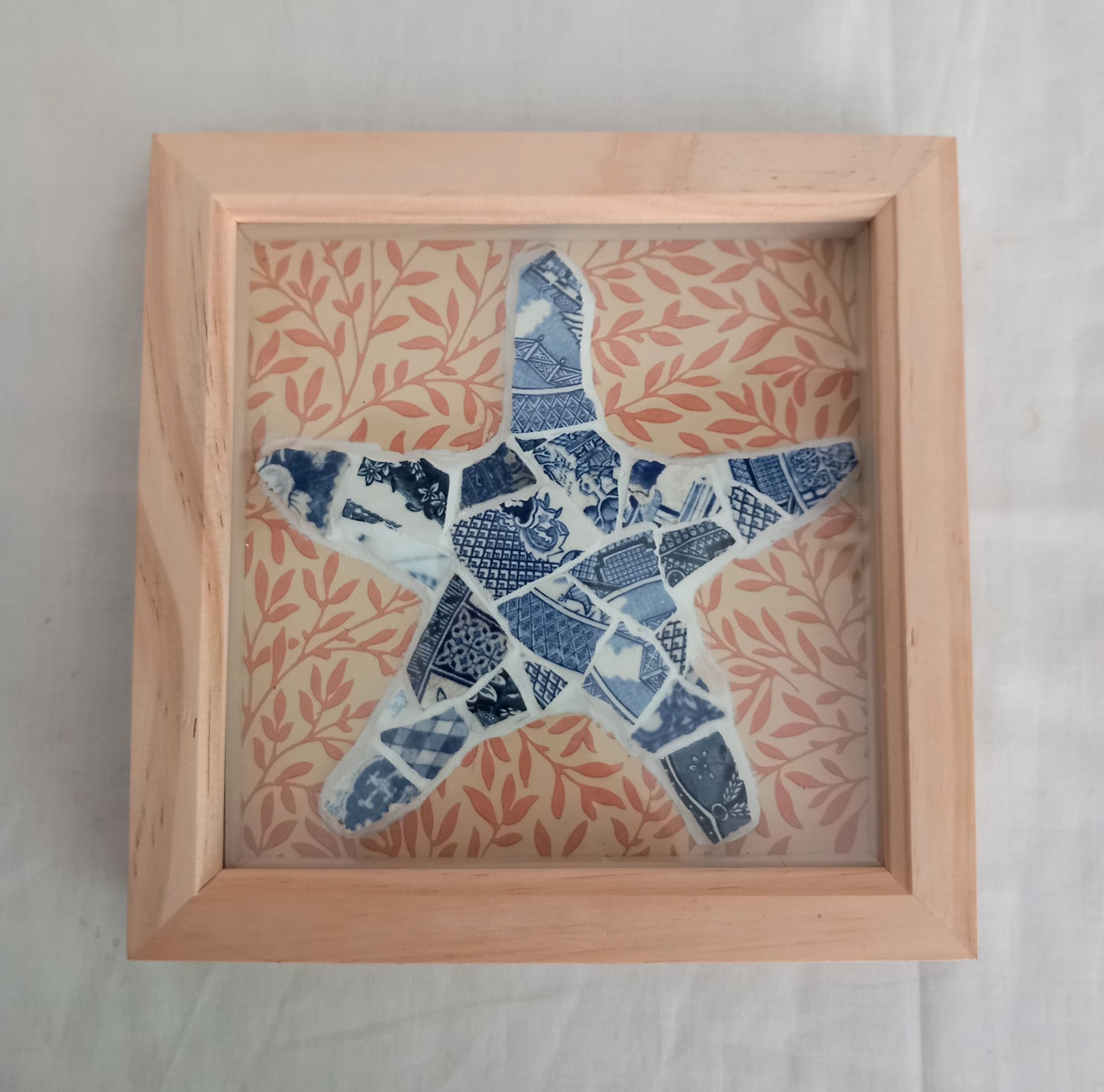Hand made Blue & White Pottery Sherd Mosaic Sealife Wall Art Set Of 3