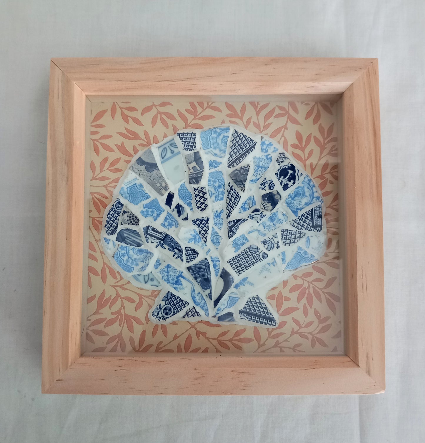 Hand made Blue & White Pottery Sherd Mosaic Sealife Wall Art Set Of 3