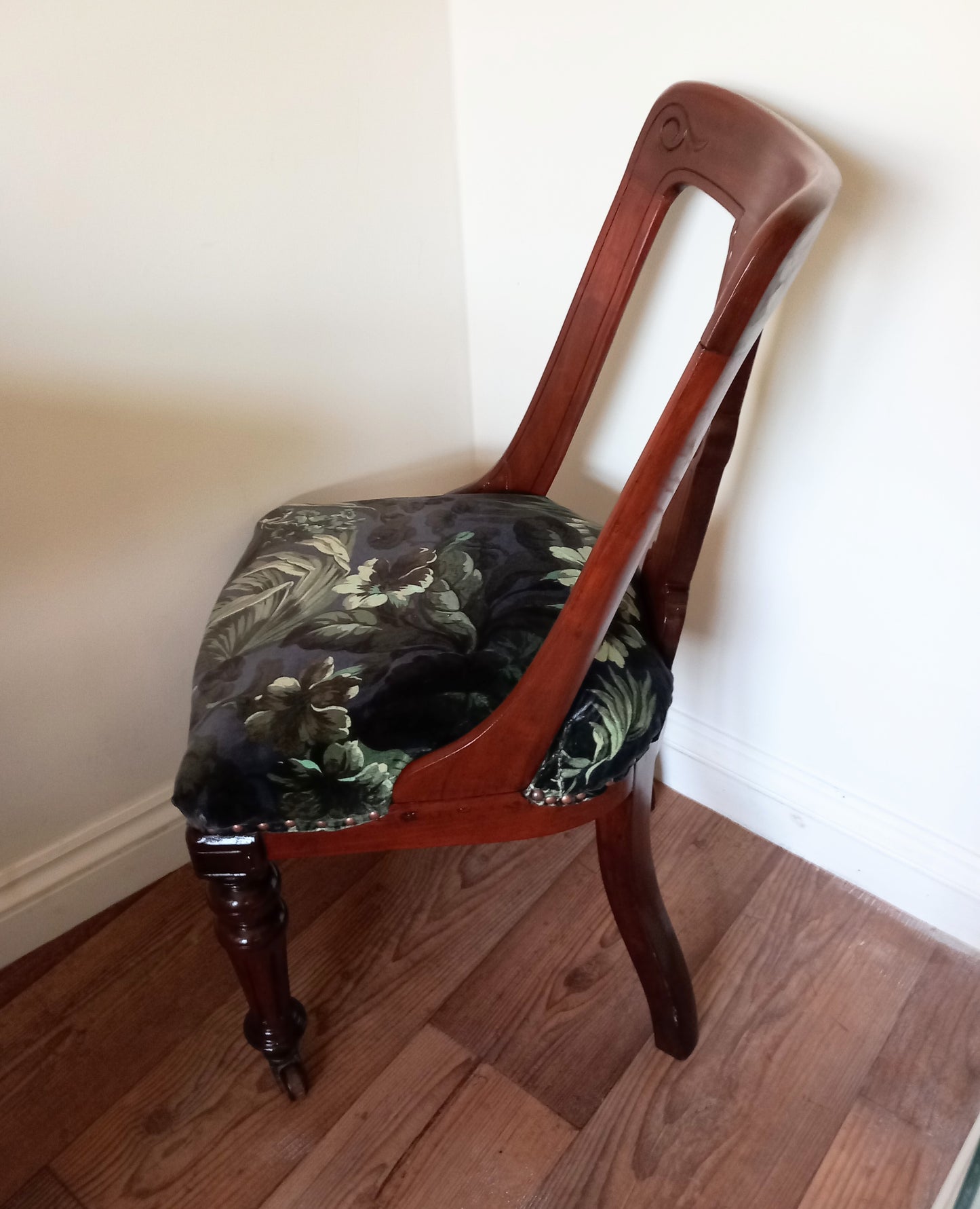 Victorian Mahoganay real wood chair reupholstered with blue House of Hackney velvet Limerence fabric