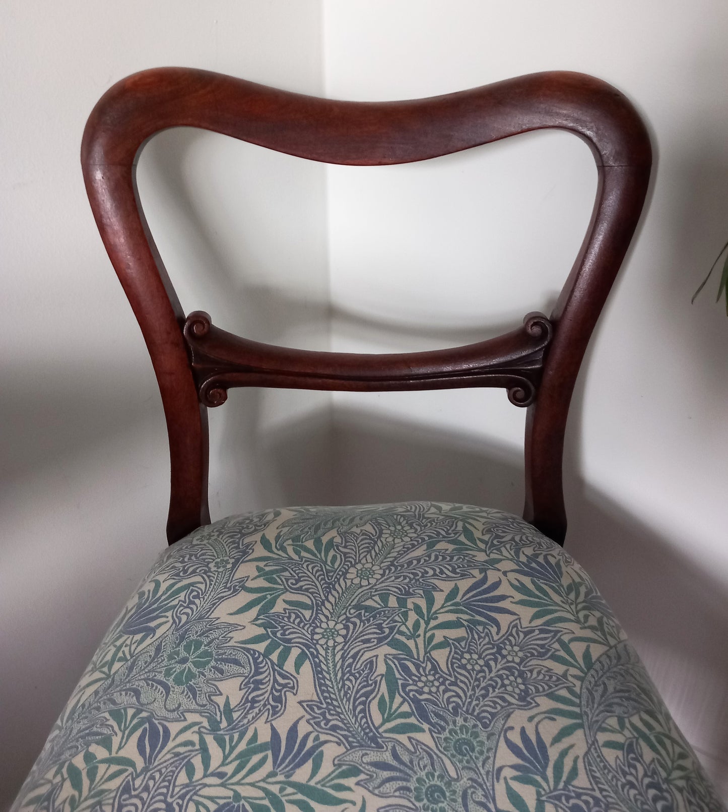 Victorian Balloon Back Chair Reupholstered With Blue Jasper Conran Habitat Medura Fabric
