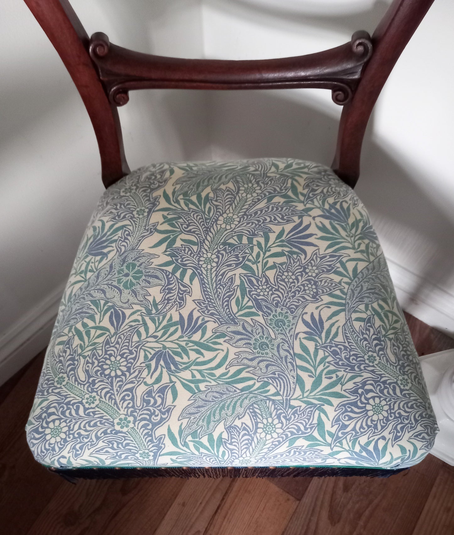 Victorian Balloon Back Chair Reupholstered With Blue Jasper Conran Habitat Medura Fabric