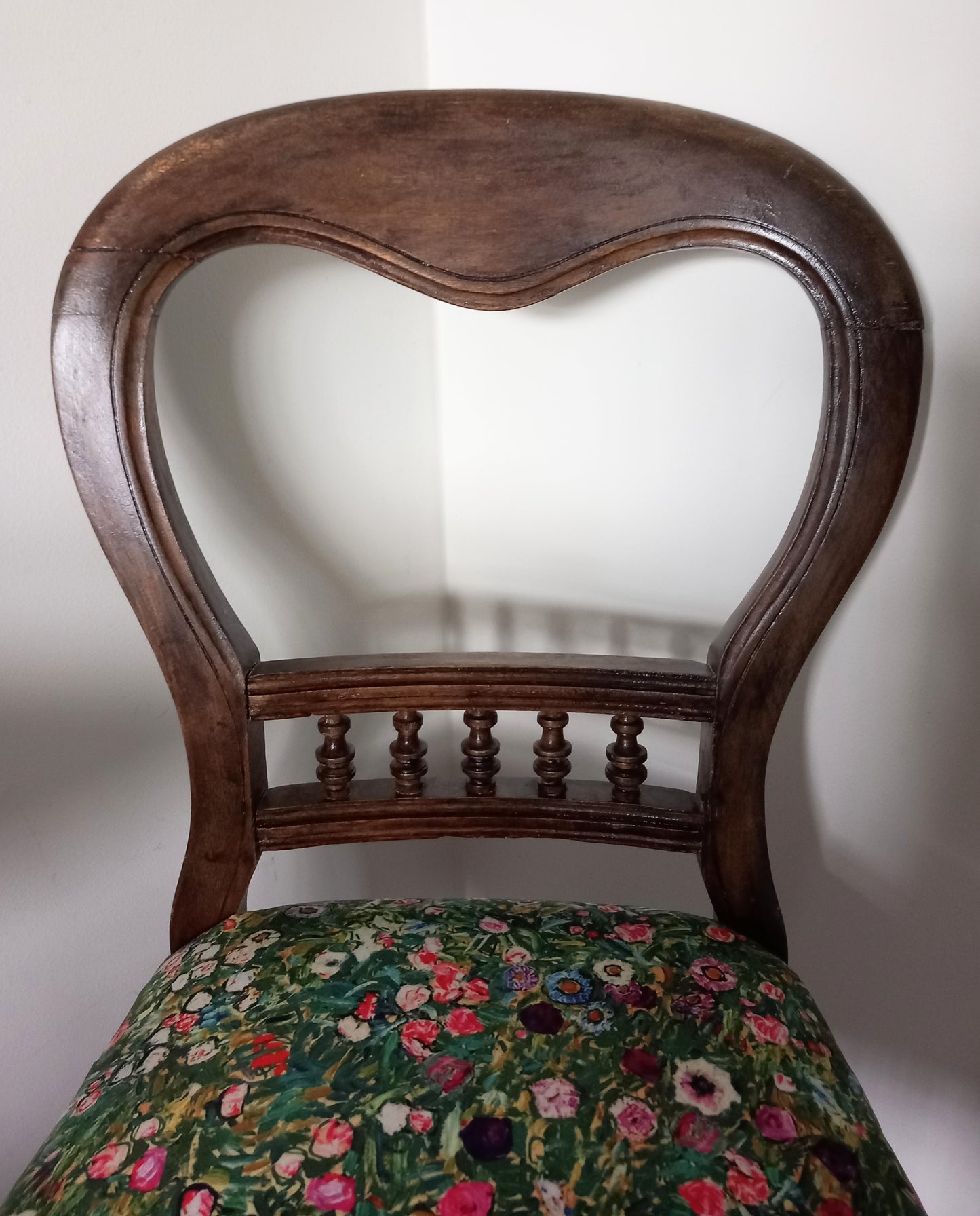 Victorian Balloon Chair Reupholstered In Pink & Green Gustav Klimt Italian Garden Velvet Fabric
