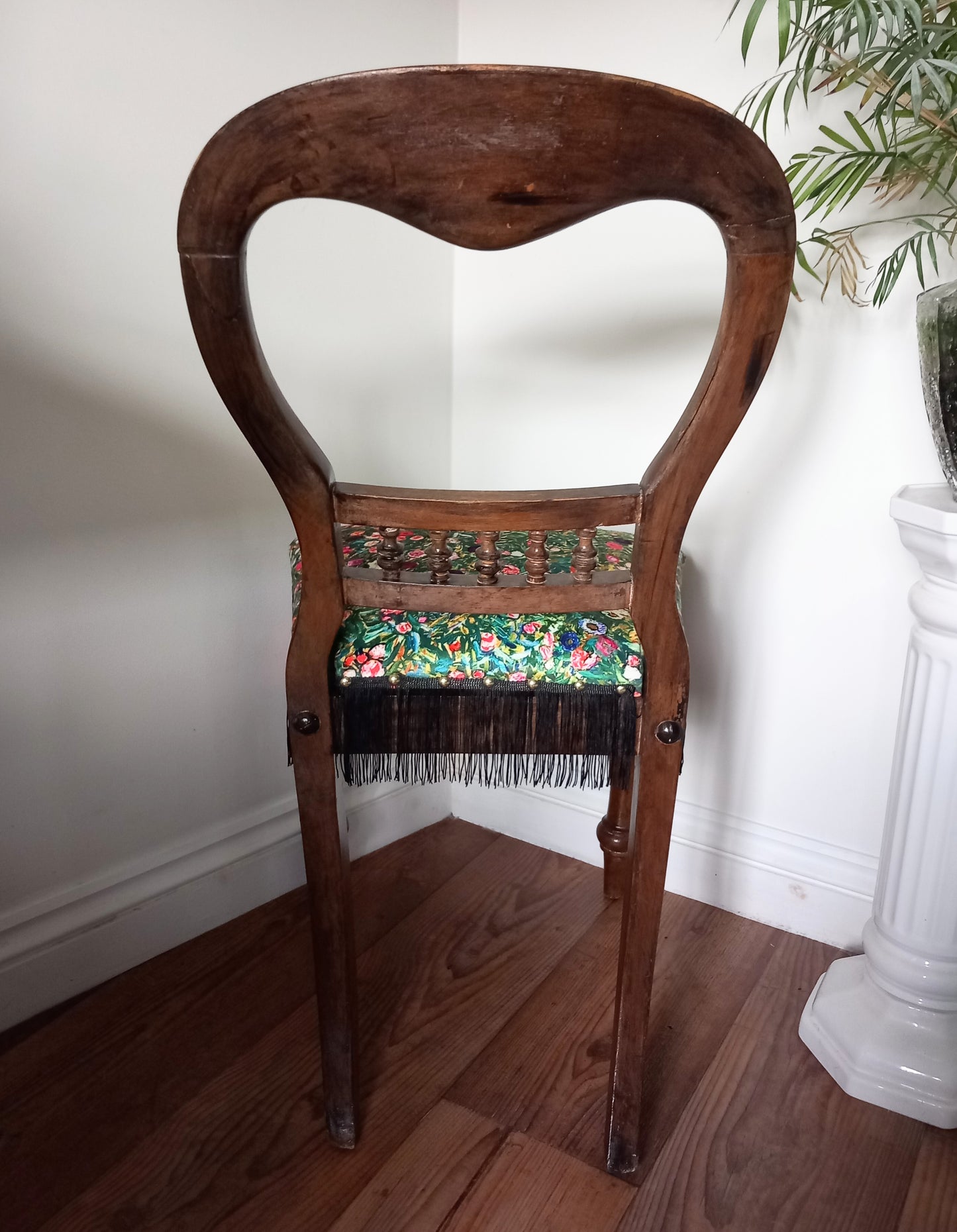Victorian Balloon Chair Reupholstered In Pink & Green Gustav Klimt Italian Garden Velvet Fabric