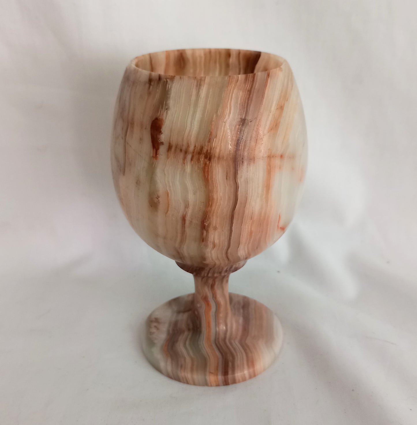 Mid century 1970s green and orange onyx stone goblet wine glass