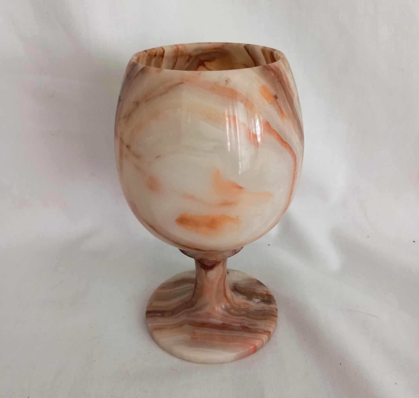 Mid century 1970s green and orange onyx stone goblet wine glass
