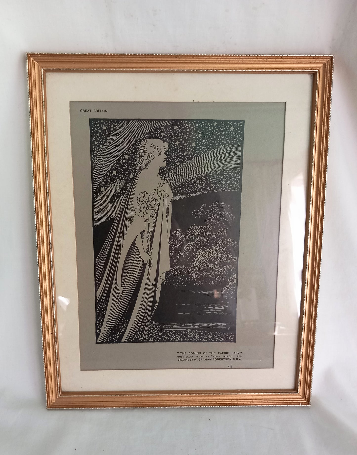 Framed Edwardian print 'The Coming Of The Faerie Lady' by G Robertson RBA