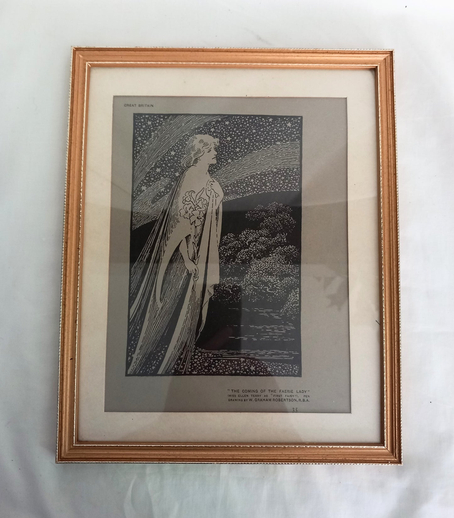 Framed Edwardian print 'The Coming Of The Faerie Lady' by G Robertson RBA