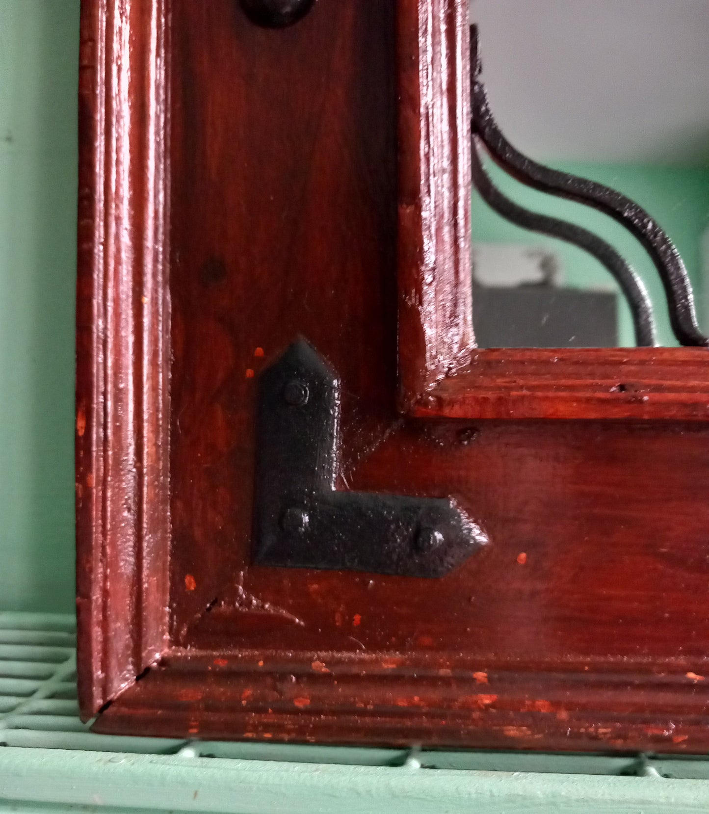 Late 20th century rustic real wood & metal detail wall mirror