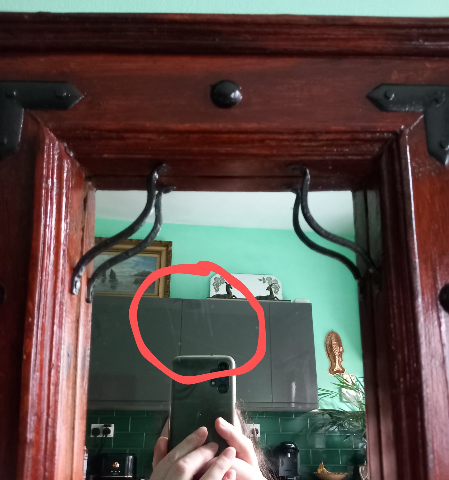 Late 20th century rustic real wood & metal detail wall mirror