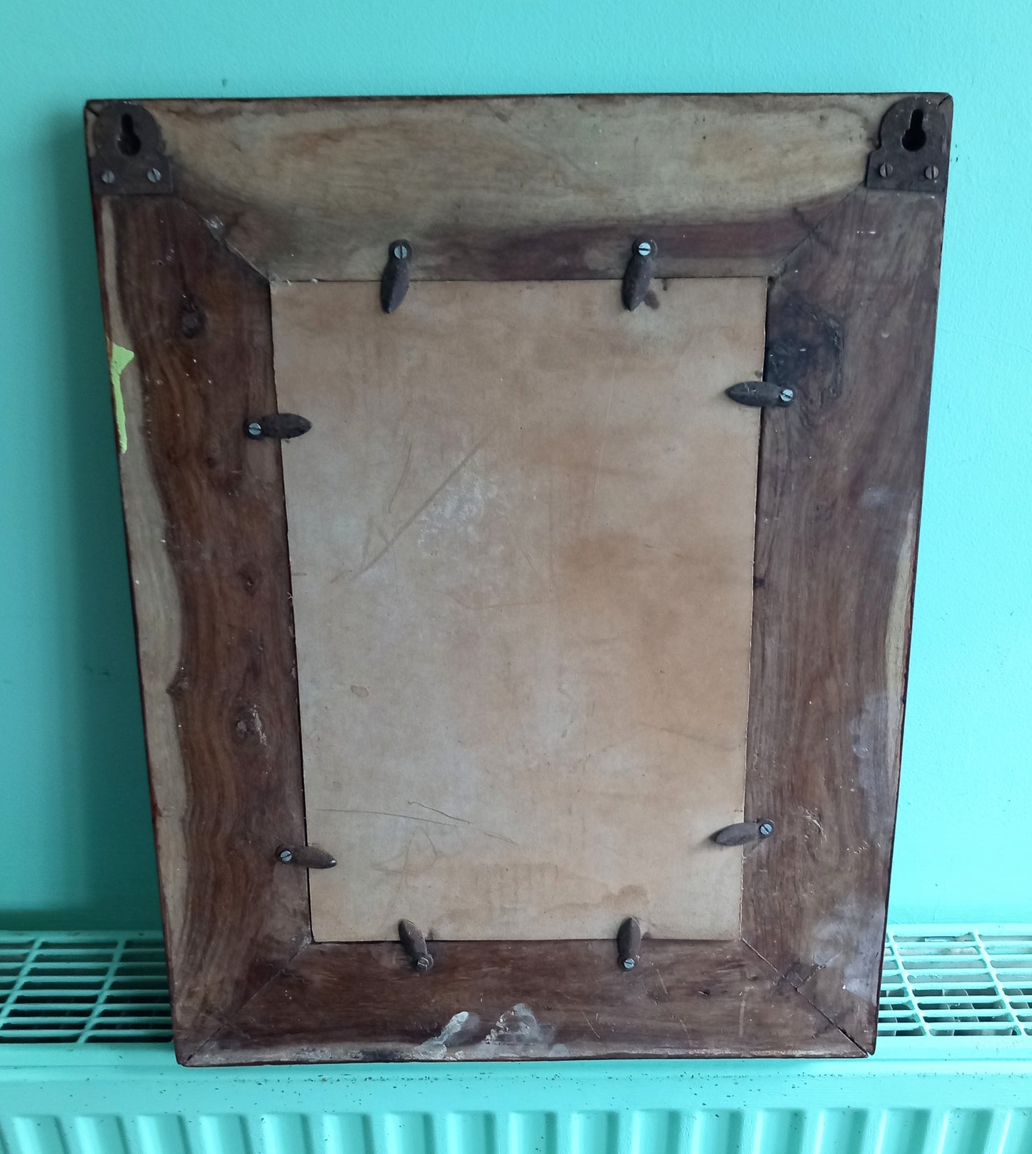 Late 20th century rustic real wood & metal detail wall mirror