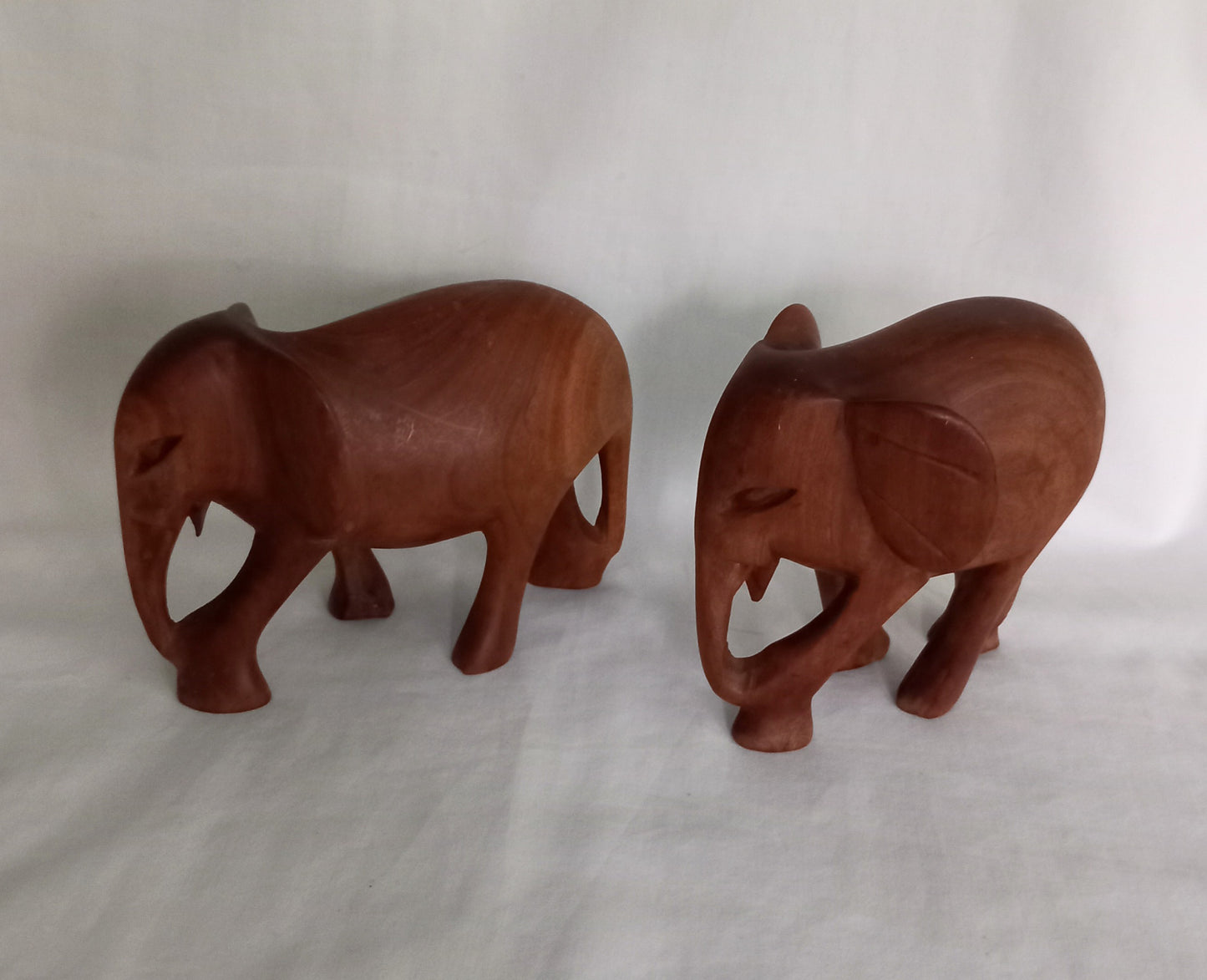 Pair of 1970s hand carved teak wood elephant statues 5.25"