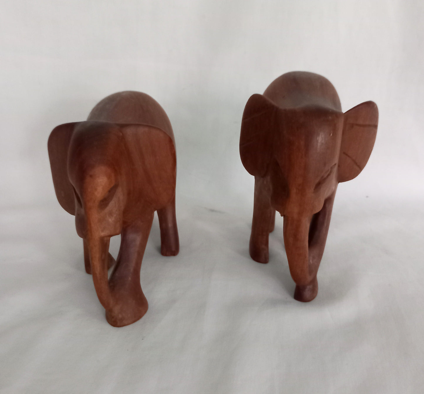 Pair of 1970s hand carved teak wood elephant statues 5.25"