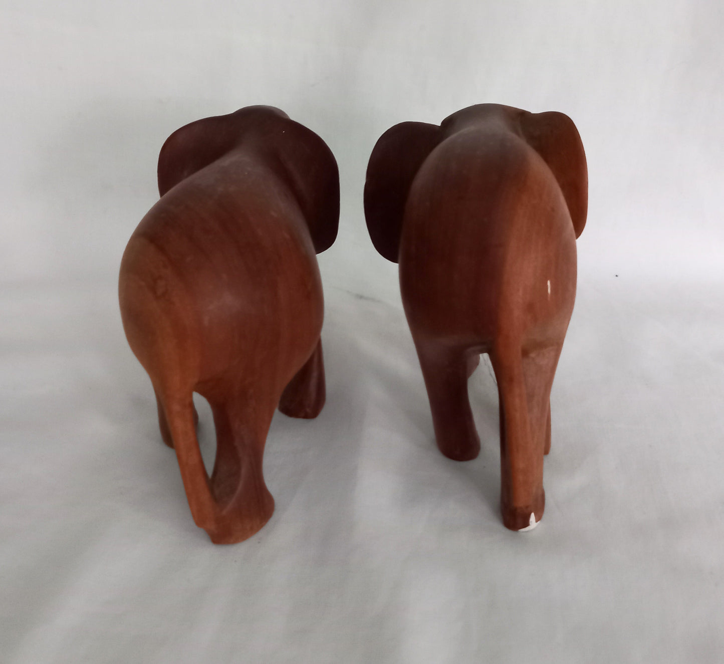 Pair of 1970s hand carved teak wood elephant statues 5.25"
