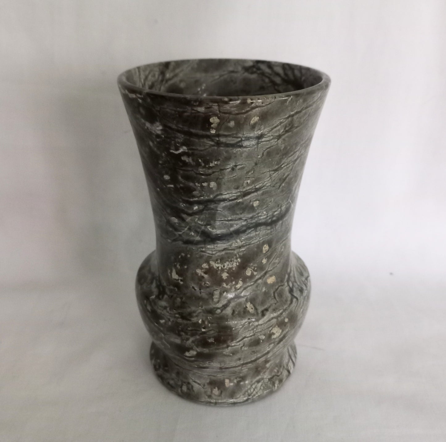 Grey mottled serpentine real polished stone vase 5"