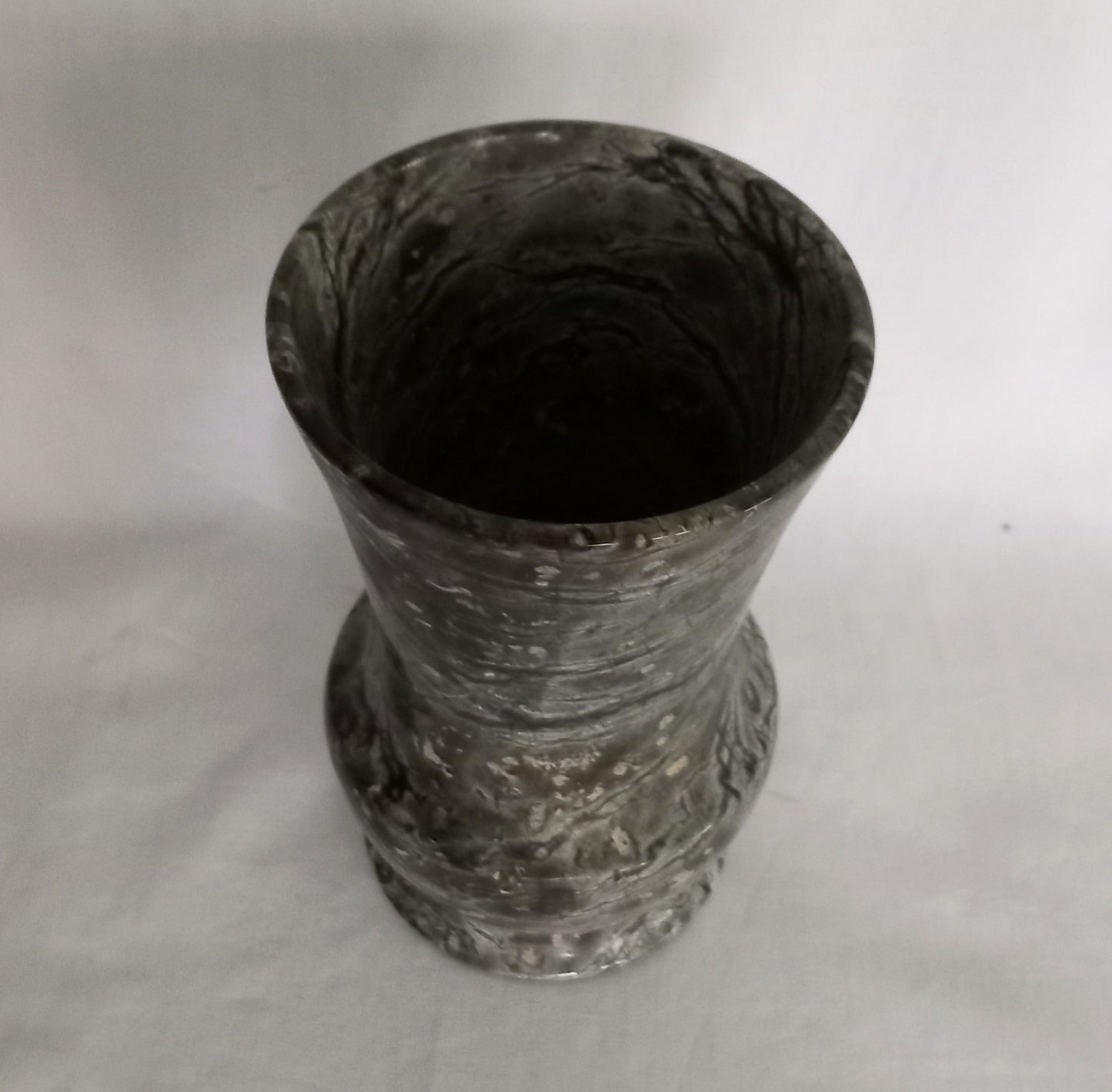 Grey mottled serpentine real polished stone vase 5"