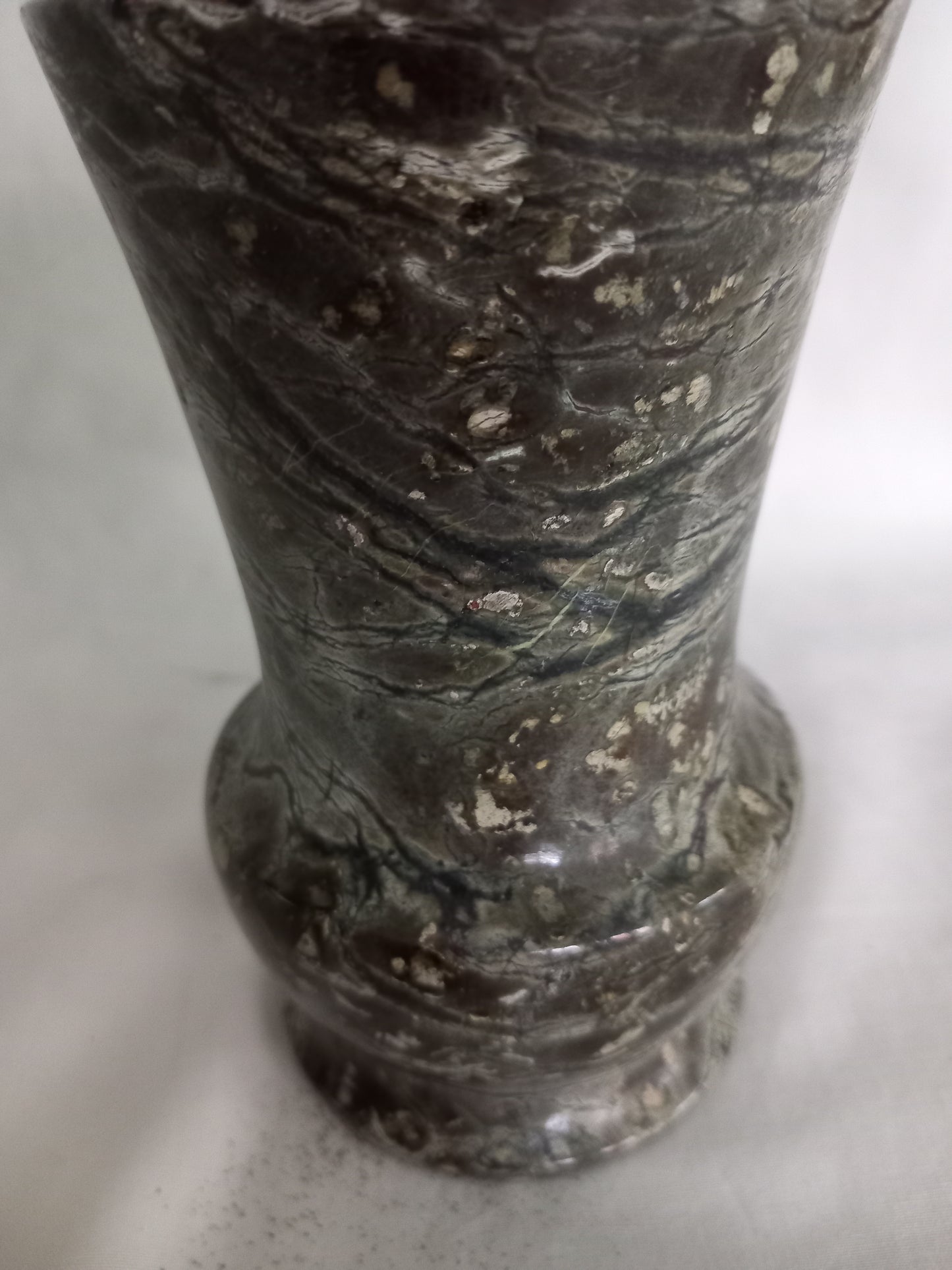 Grey mottled serpentine real polished stone vase 5"
