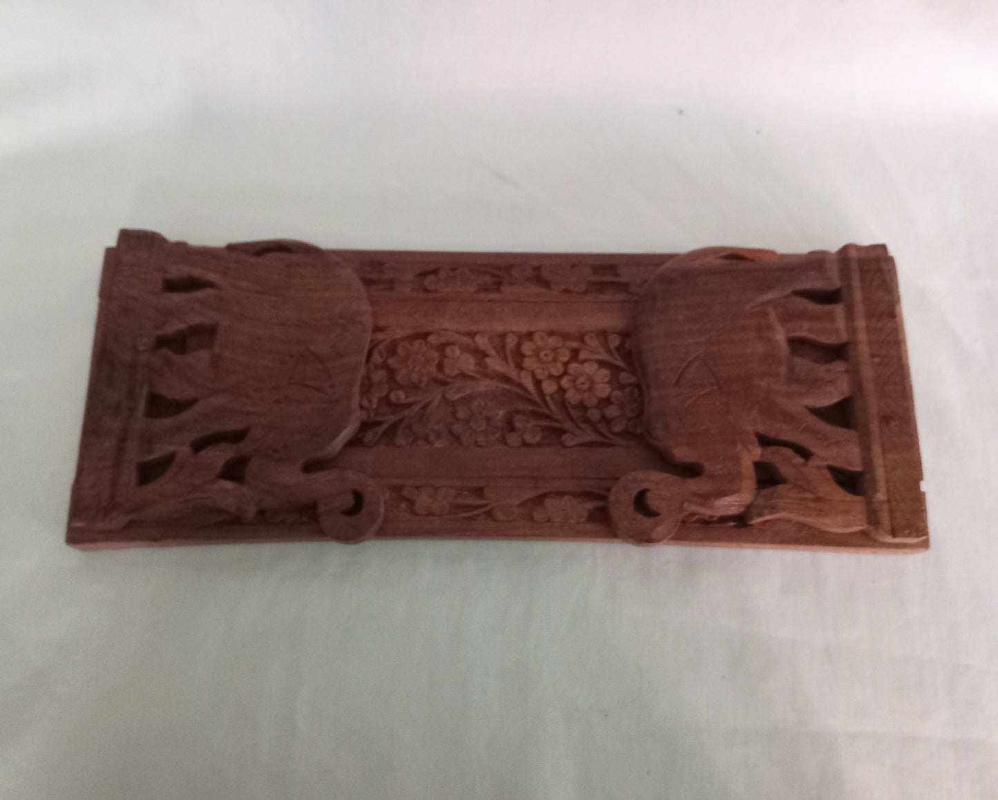 Vintage Indian hand carved wooden folding book stand with elephant design