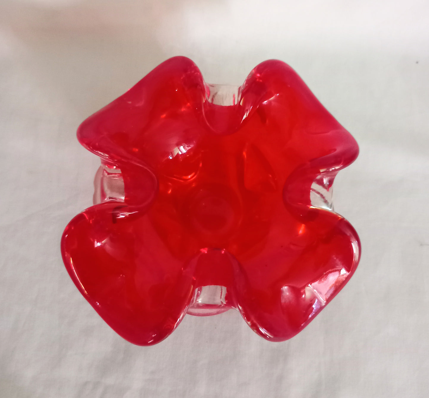 Mid century Murano Glass bowl or ashtray in red cased glass