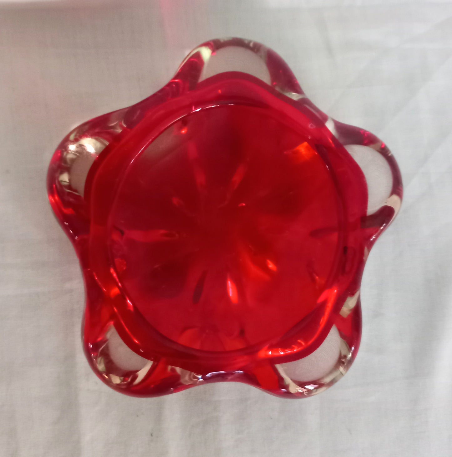 Whitefriars #9408 ruby red lobed cased glass bowl