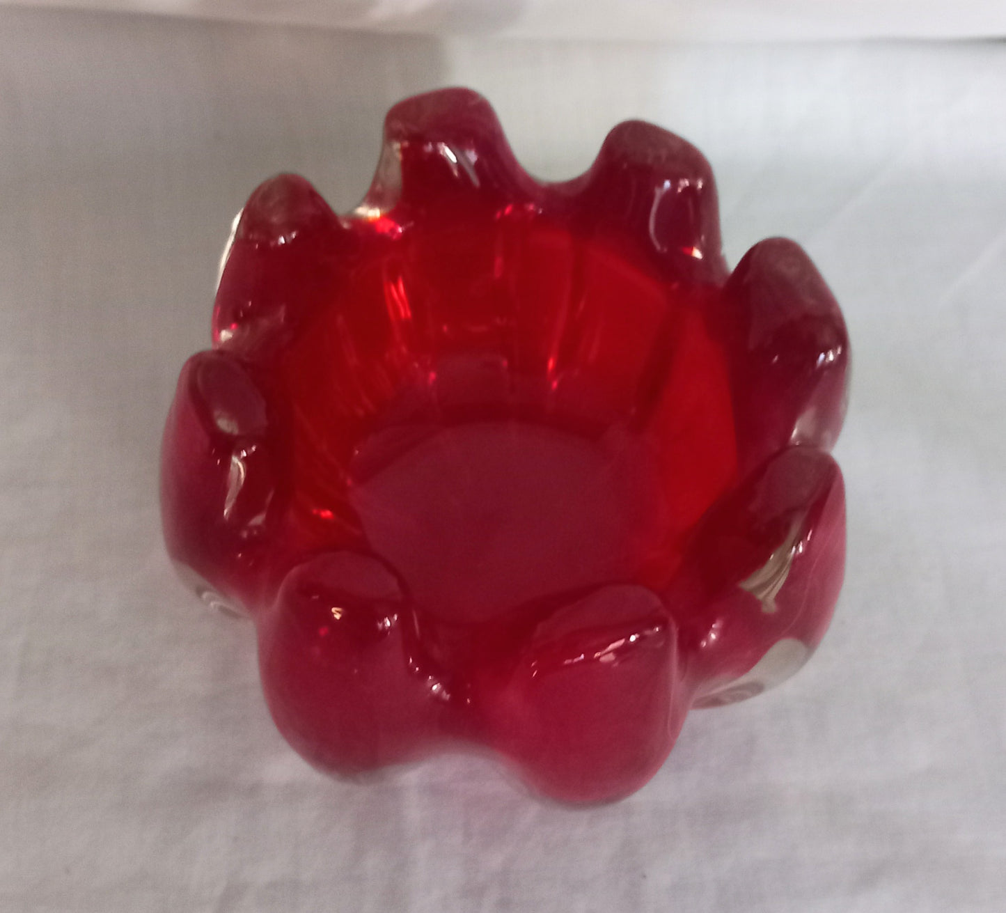 Mid Century Whitefriars #9876 ruby red ridged cased glass bowl