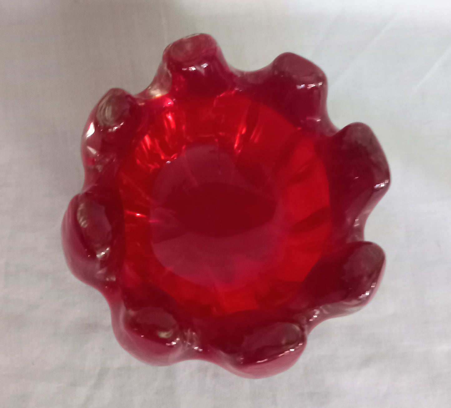 Mid Century Whitefriars #9876 ruby red ridged cased glass bowl