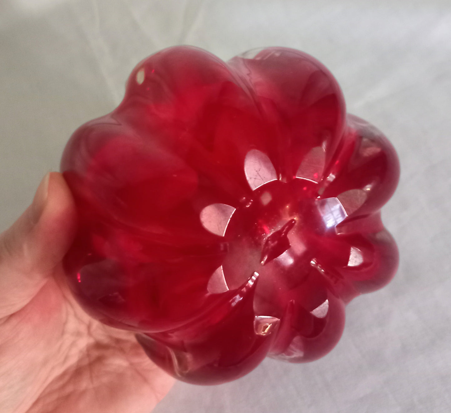 Mid Century Whitefriars #9876 ruby red ridged cased glass bowl