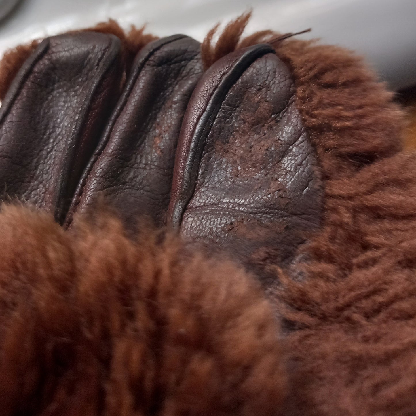 1960s brown real leather and sheepskin shearling gloves M L