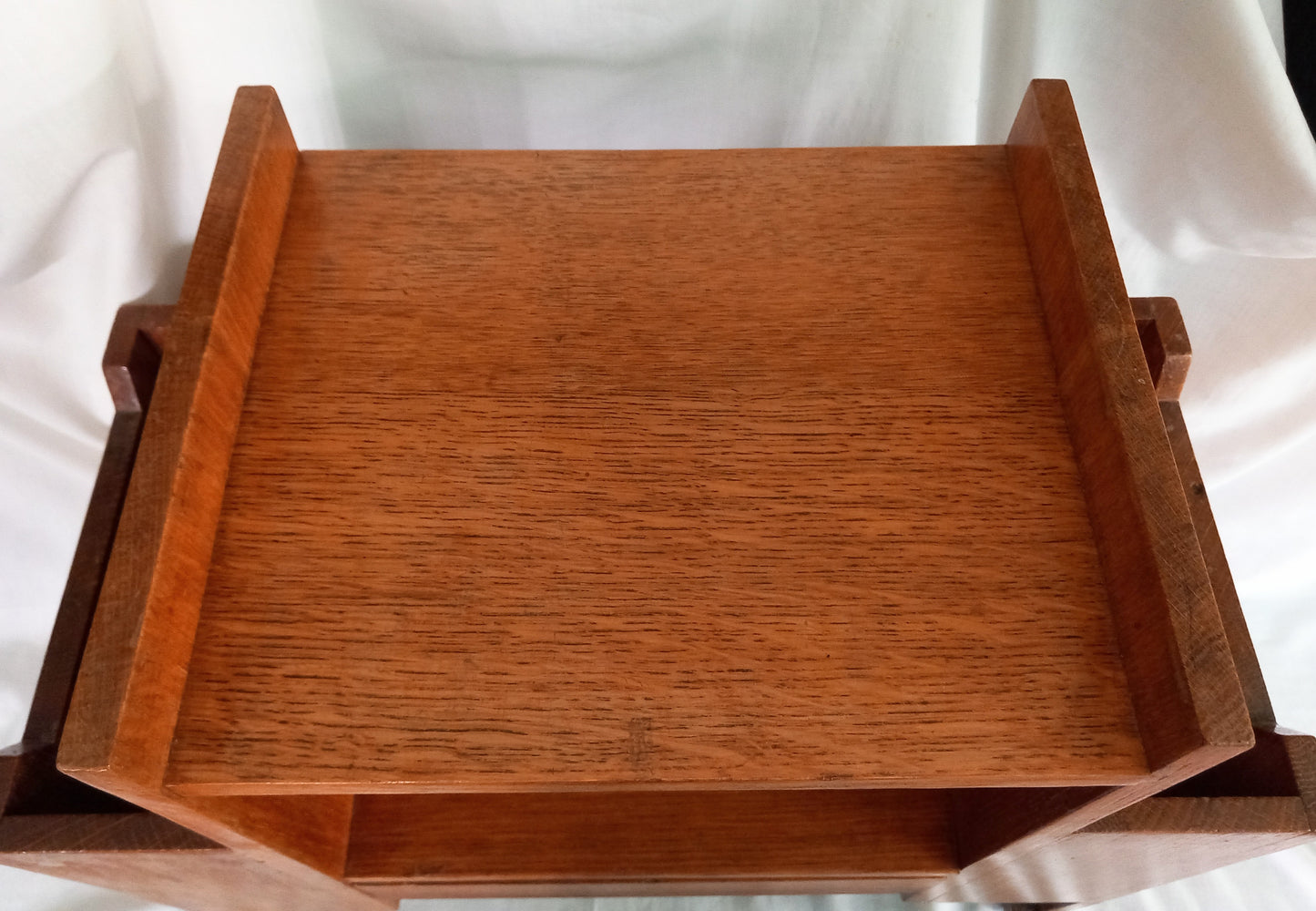 Mid Century real wood coffee table with magazine racks & drawer