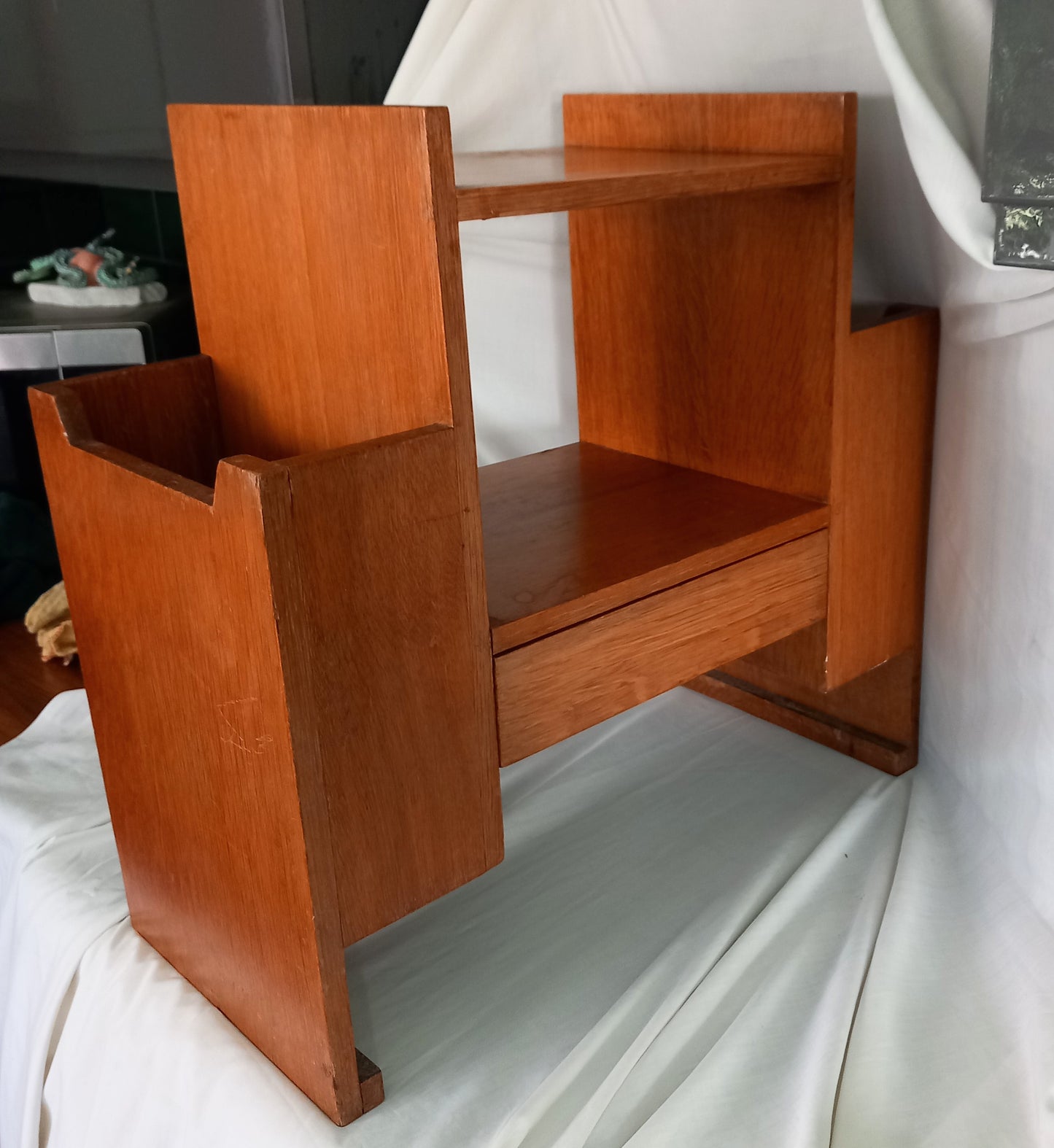 Mid Century real wood coffee table with magazine racks & drawer