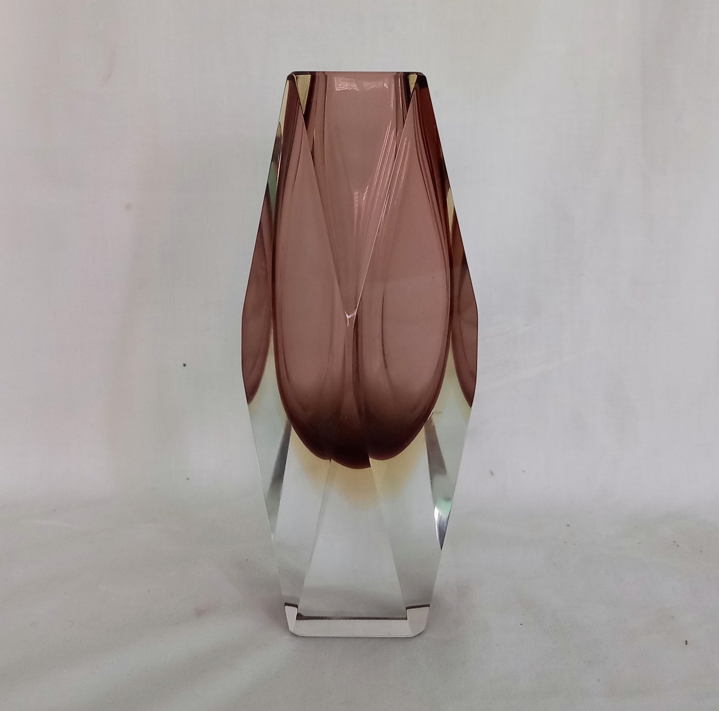 Mid century Murano Glass Mandruzzato purple and yellow faceted vase