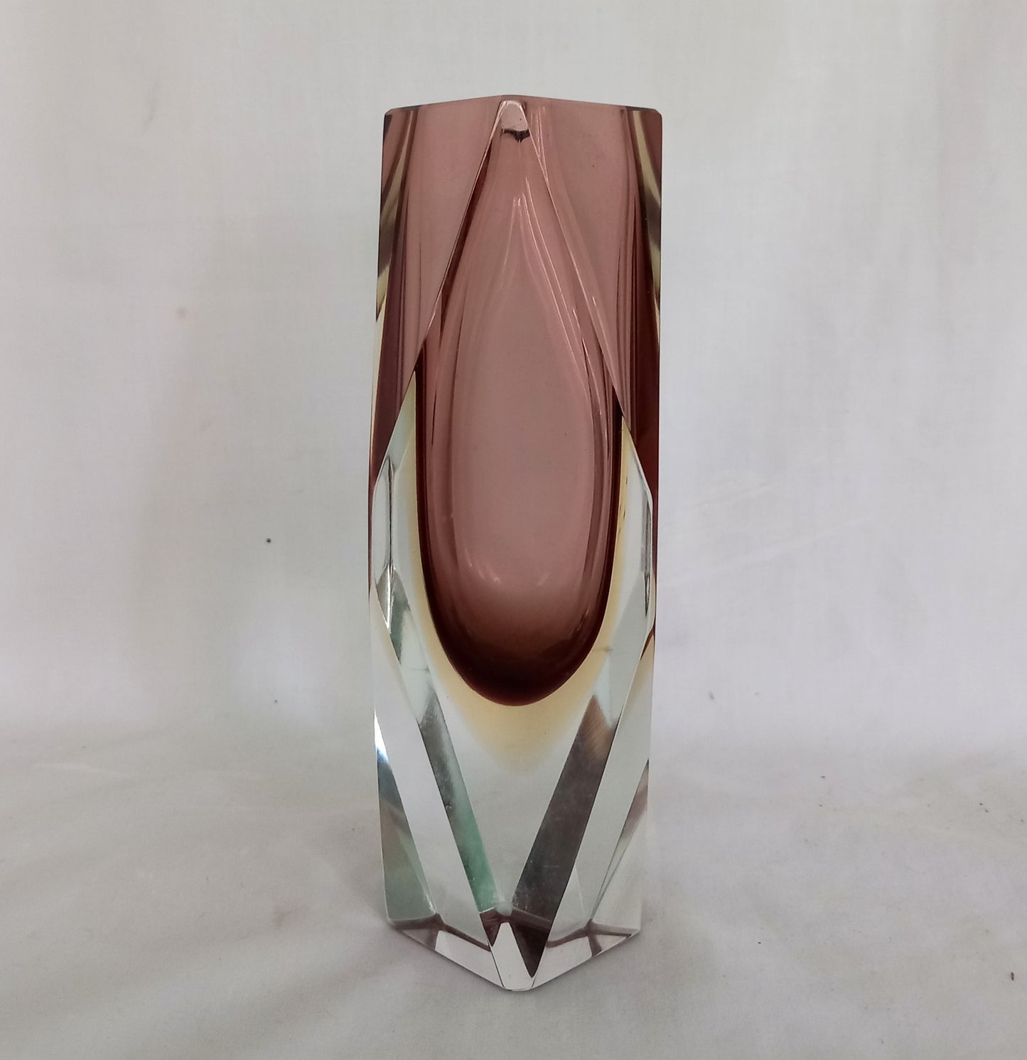 Mid century Murano Glass Mandruzzato purple and yellow faceted vase