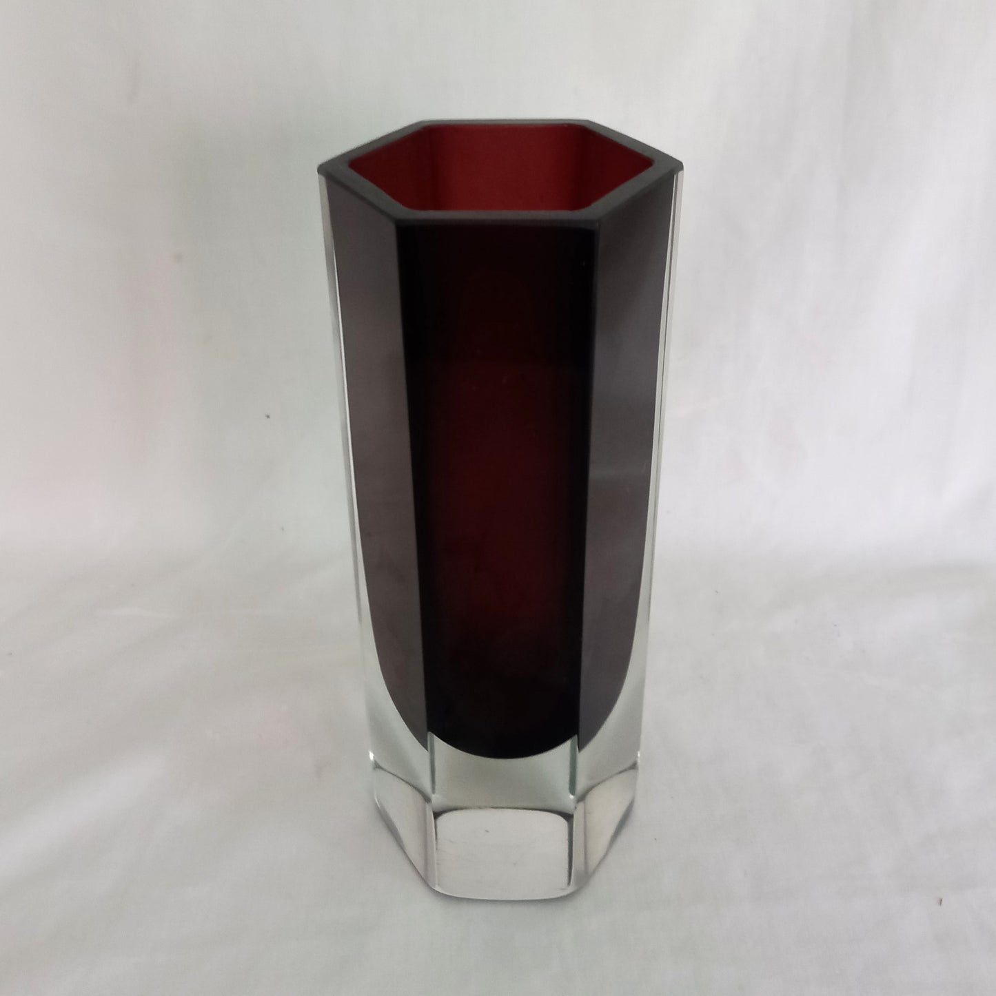 Mid century Murano Glass Mandruzzato Purple faceted hexagonal vase
