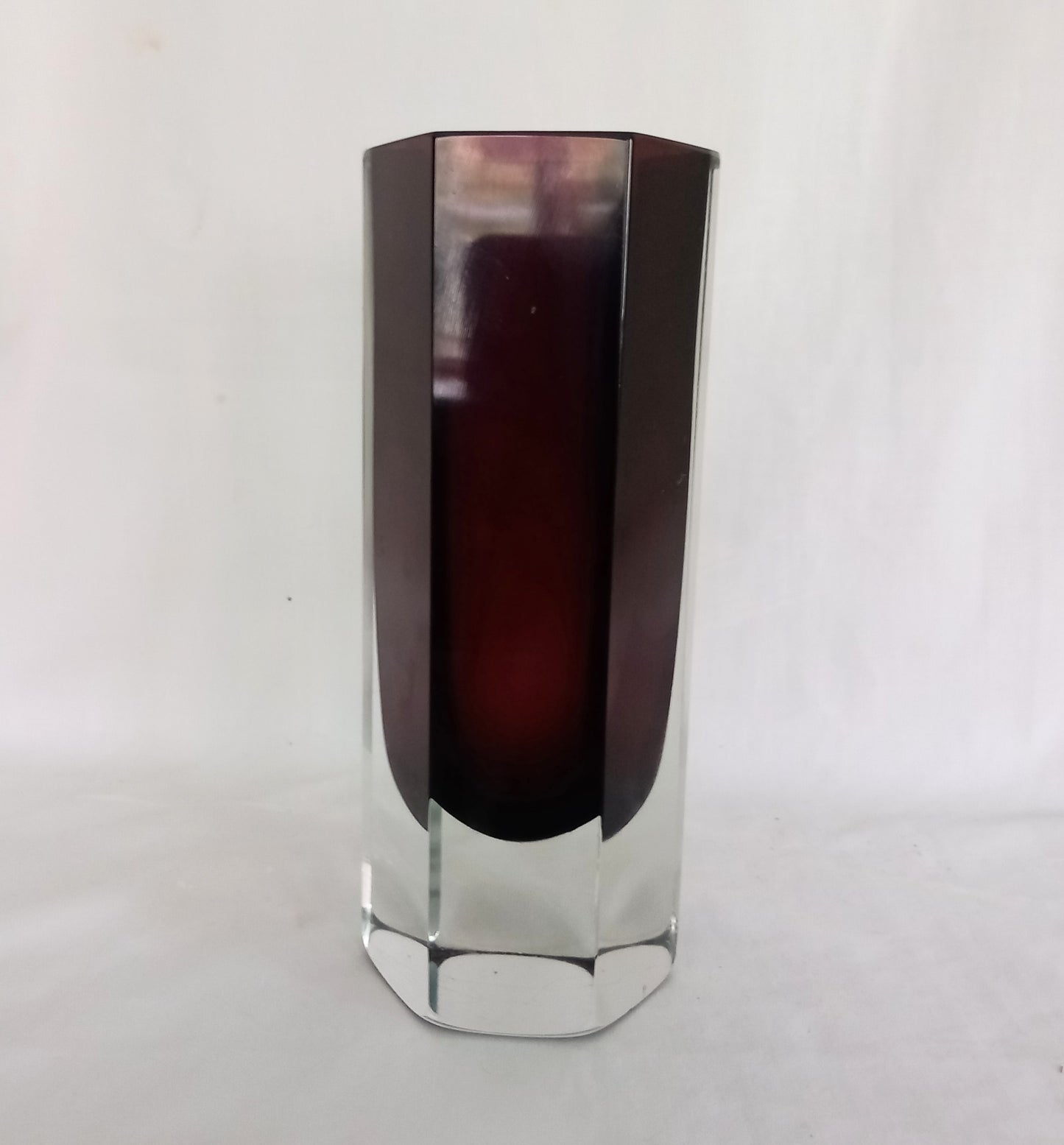 Mid century Murano Glass Mandruzzato Purple faceted hexagonal vase