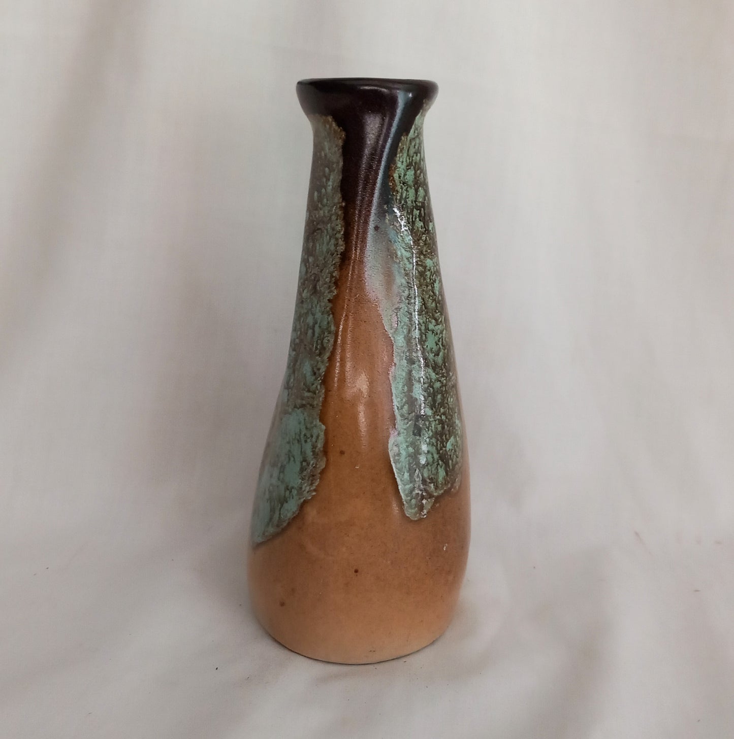 1980s brown & grey studio pottery vase with lava glaze