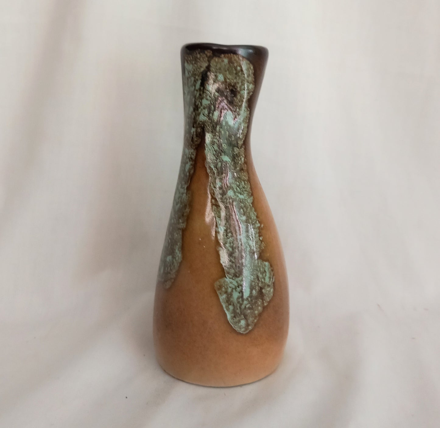 1980s brown & grey studio pottery vase with lava glaze