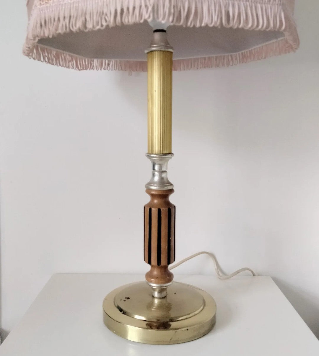 Vintage 1970s wood & gold brass effect table bedside accent lampbase 17.75"