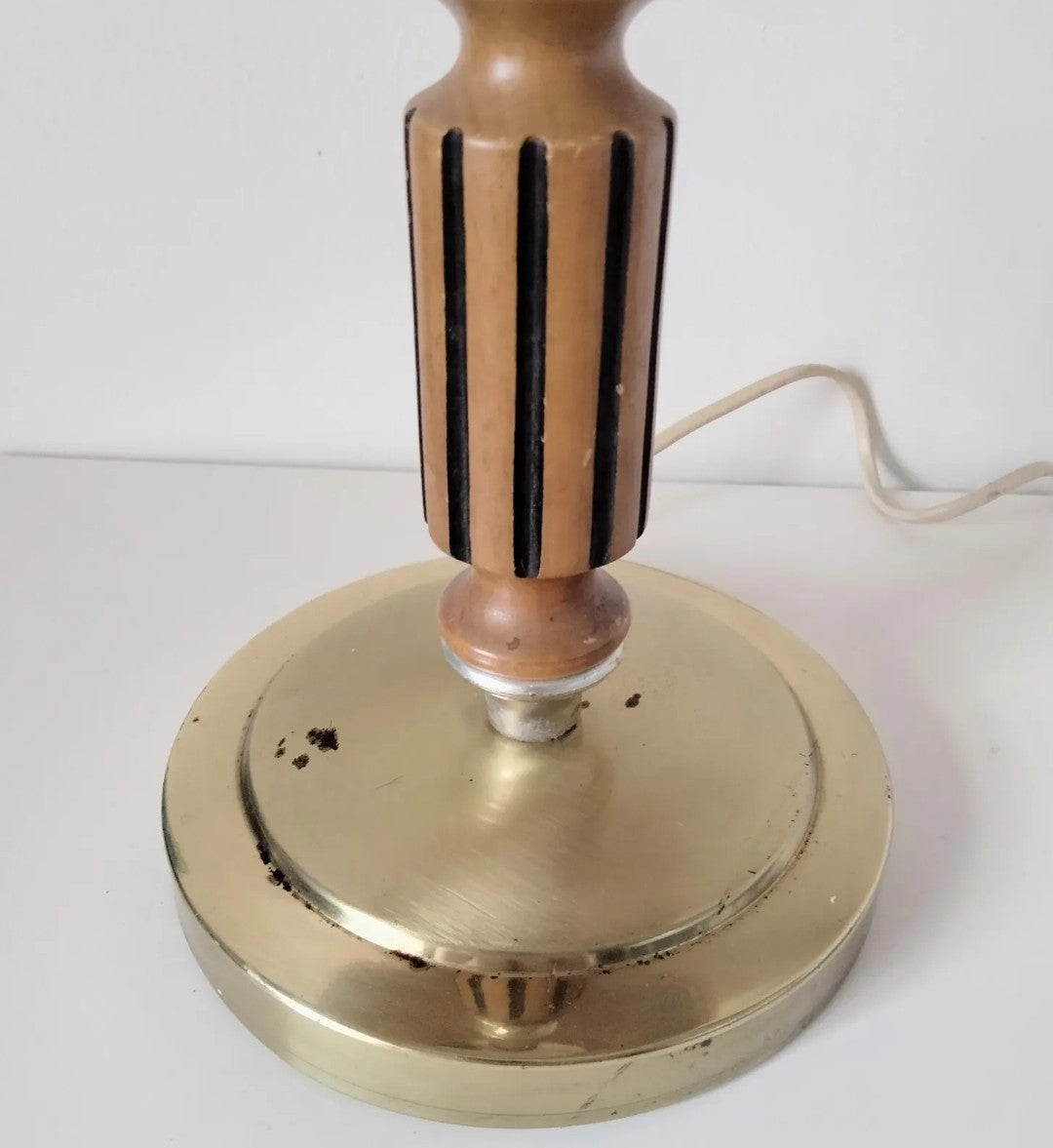 Vintage 1970s wood & gold brass effect table bedside accent lampbase 17.75"