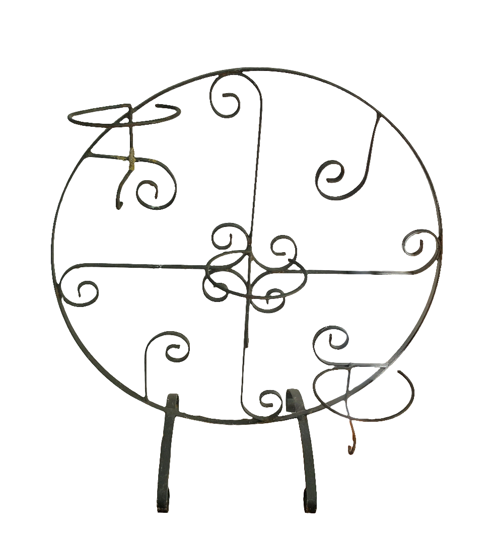 Vintage round black scrolled metal wrought iron 3 hole plant stand 24"