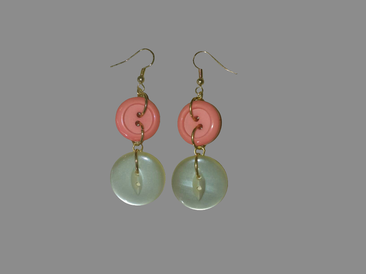 Hand made orange vintage button dangly earrings