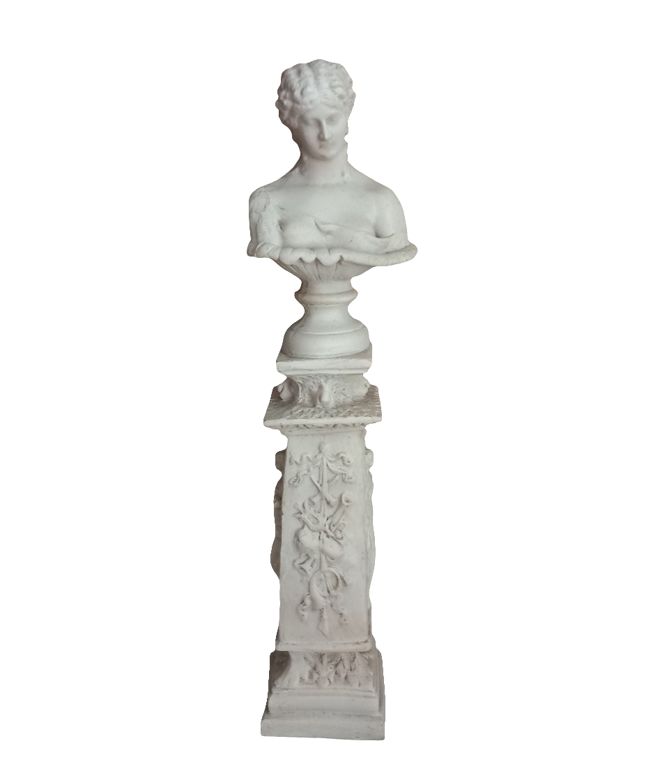 Classical Style White Plaster Female Bust On Plinth Statue