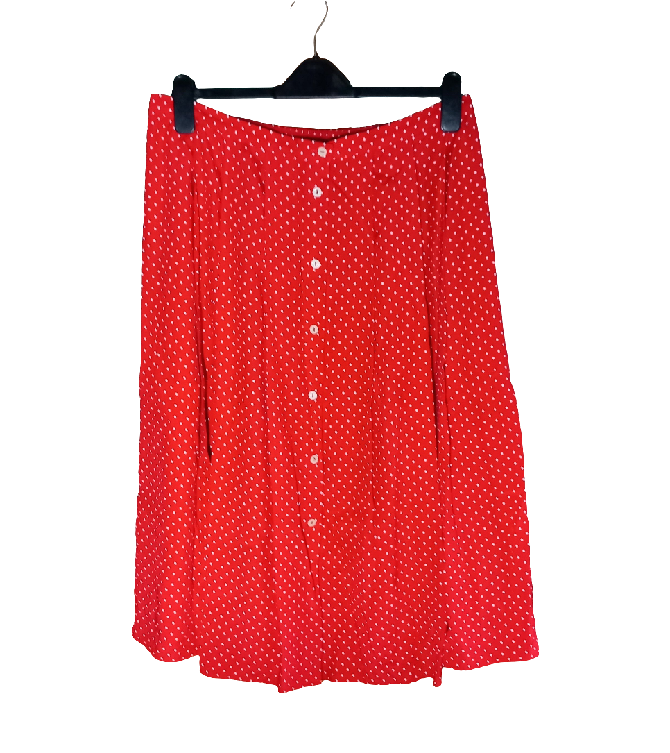1990s red and white polka dot button down front skirt 12 14 16