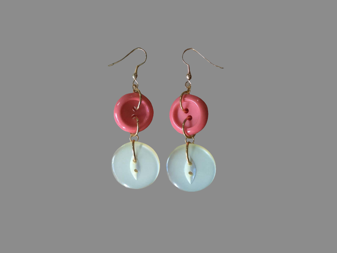 Hand made orange vintage button dangly earrings