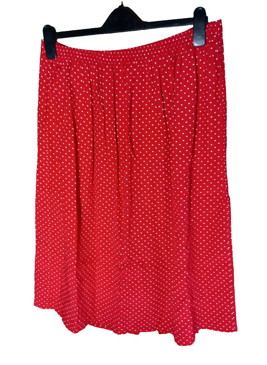 1990s red and white polka dot button down front skirt 12 14 16