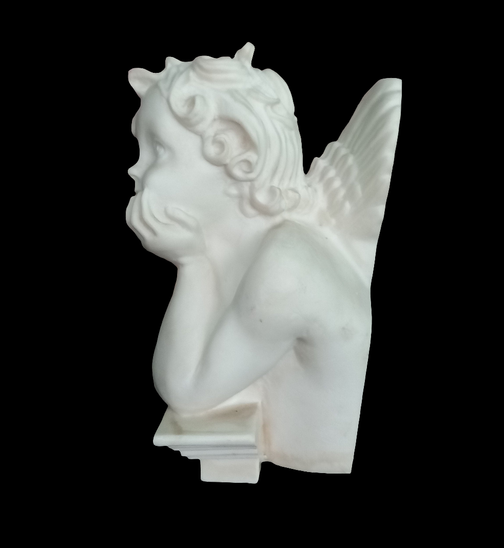 Vintage Italian Alabaster Cherub Angel Figurine Statue White Carved 6.25"